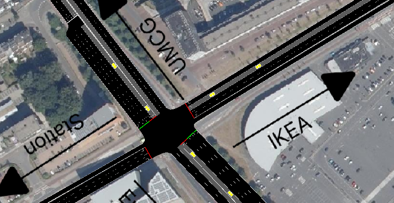 Screenshot of the simulated intersection