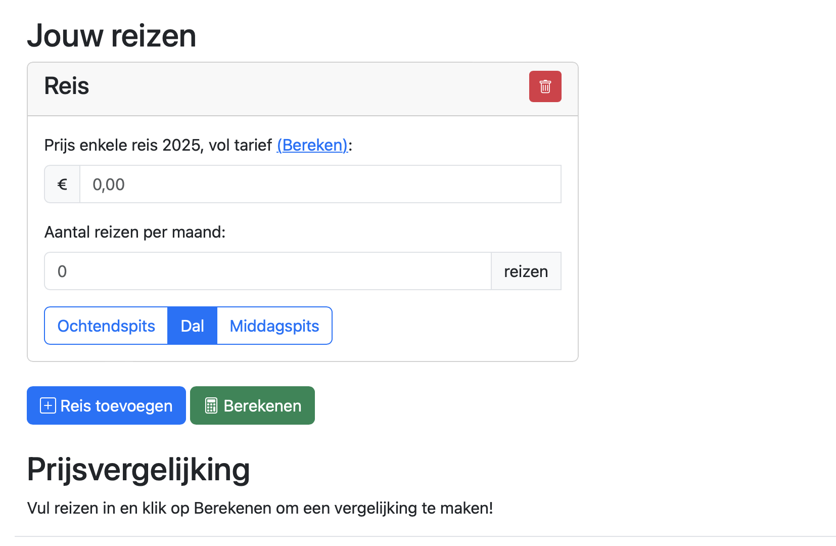 Screenshot of the tarievenchecker